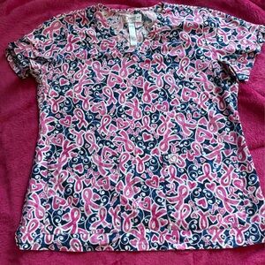 Peaches Uniforms Pink and Blue Heart Scrub Top